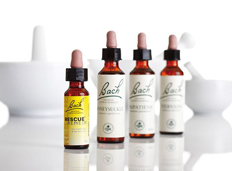 Four bottles of the Bach Flower Remedies lined up in a row